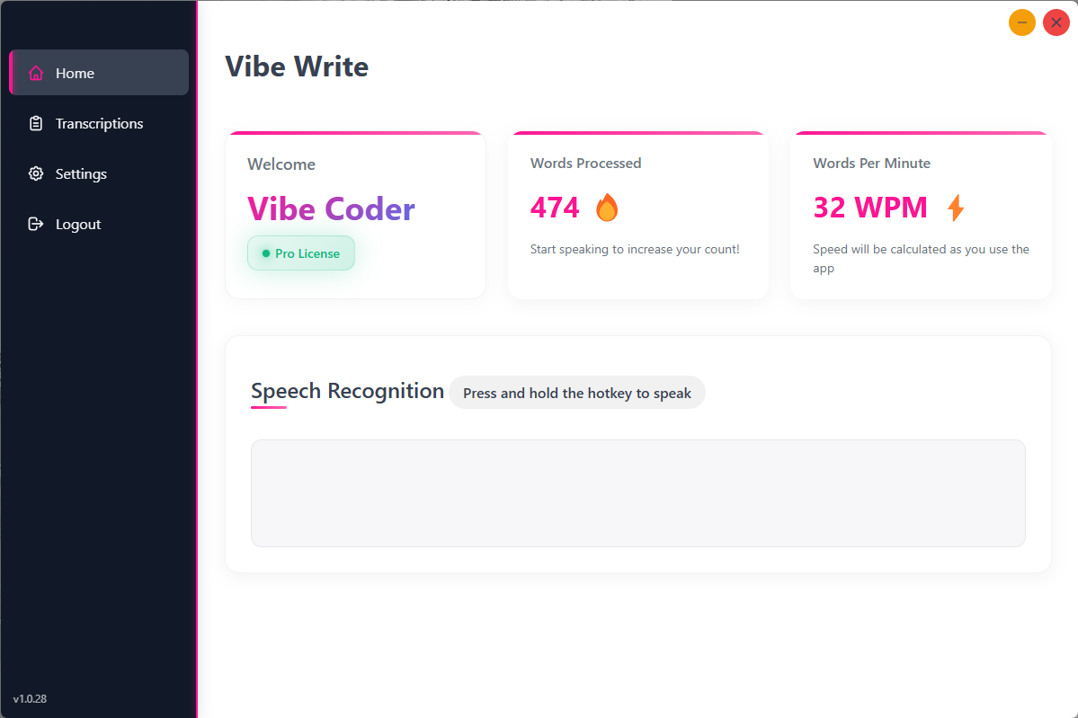 Vibe Write Application Screenshot